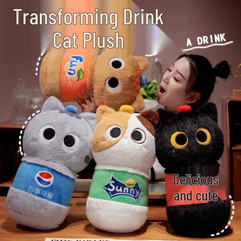 

Summer Drink Cat Plush: Cola Bottle Cartoon Pillow Gift 40*25cm (0.46kg)