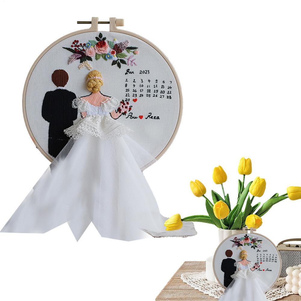 

Embroidery Kit For Couple Punch Needle Set Crafts Embroidery Wedding Kit With Hoops And Color Threads For Beginners Adults