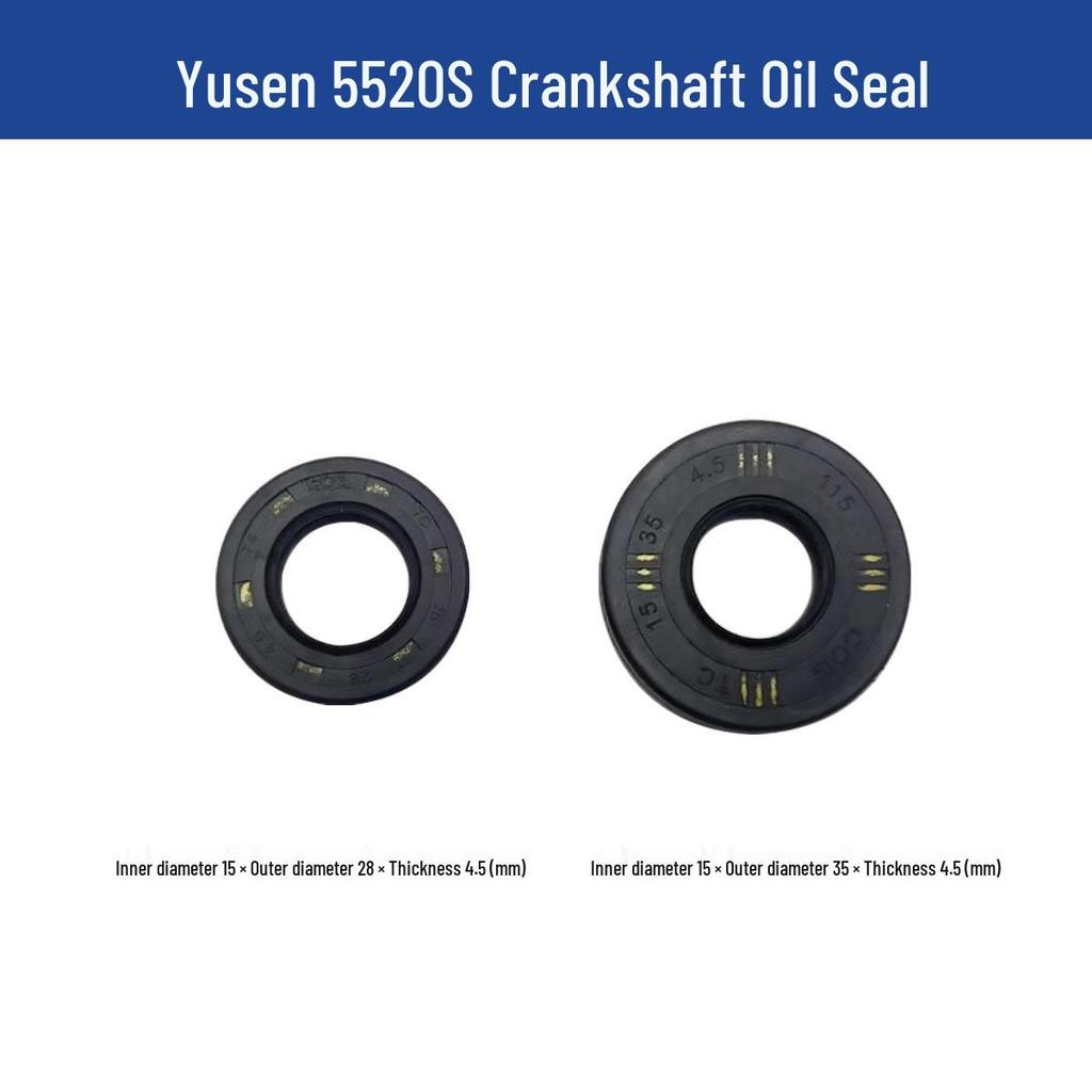Yusen Chainsaw 5520 Parts: Cylinder, Carburetor, Clutch, Drive Disc, Pull Starter, Ignition Coil, Air Filter.