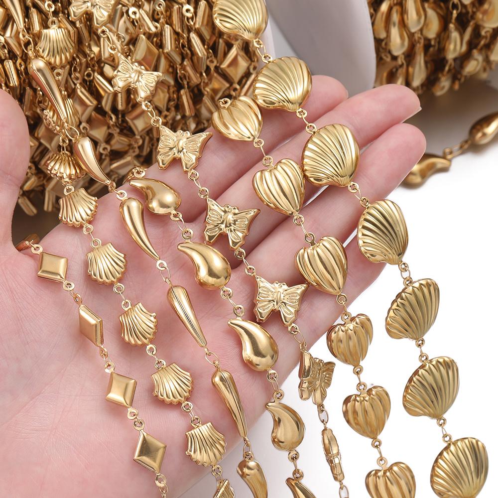 1m Stainless Steel Gold Handmade Chain Multiple Shapes Chains for DIY Necklace Bracelet Waist Chain Choker Jewelry Making Chain