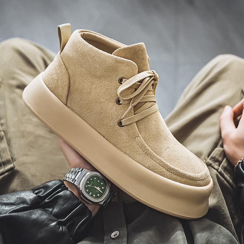 Casual Men's High Top Suede Leather Shoes Autumn Winter Platform Non-slip Rubber Sole Comfortable Lace-up Footwear Size 38-44