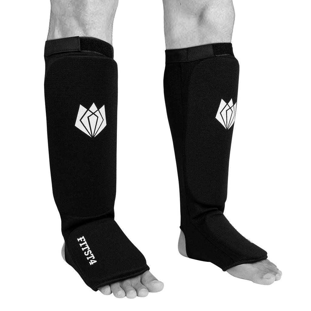 FitsT4 Muay Padded Elastic Shin Guards for Training and Sparring Medium Kickboxing, MMA, Thai, (1 Pair)