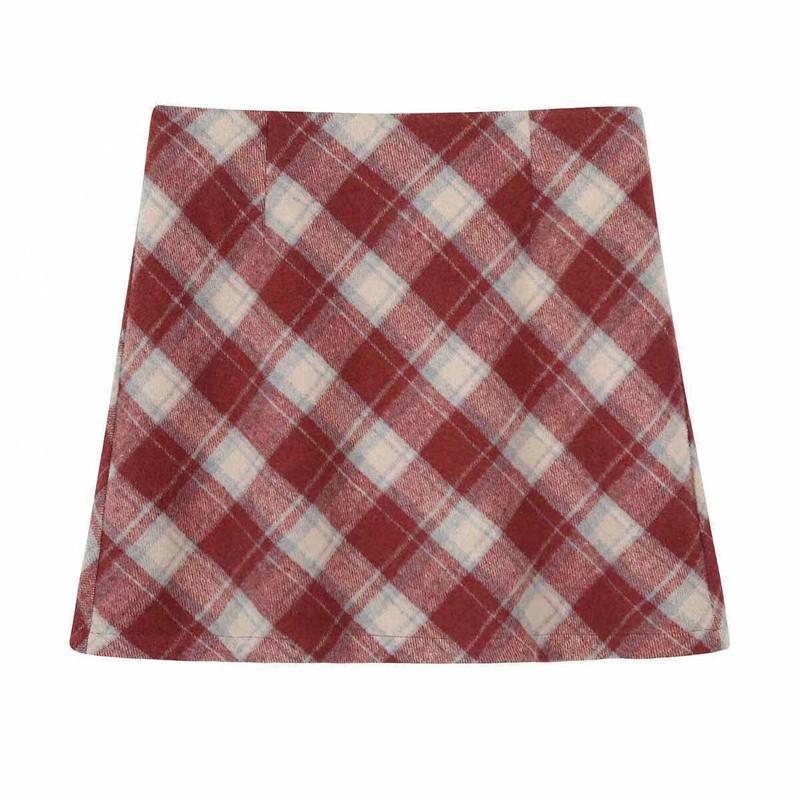 Women's 2025 Retro High-Waist Wool Blend Plaid Mini Skirt - Petite Bodycon A-Line for Autumn/Winter