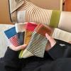 Women Retro Striped Socks Color-Block Fine Stripes Crew Socks Breathable Casual Cotton Socks for Sports Daily Errands Commuting