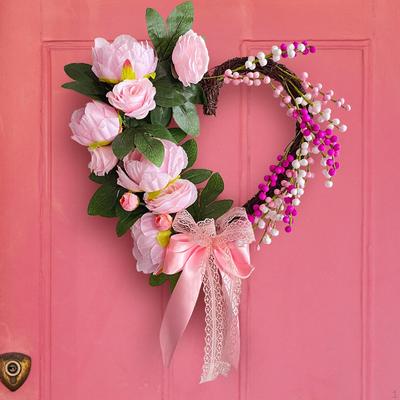 Valentine's Day Wreath Valentines Decorations for Front Door Photo Props Flower Wall Hanging