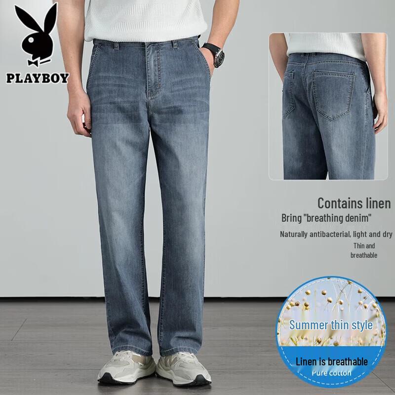 PLAYBOY Men s Summer Linen Blend Straight Jeans 30A