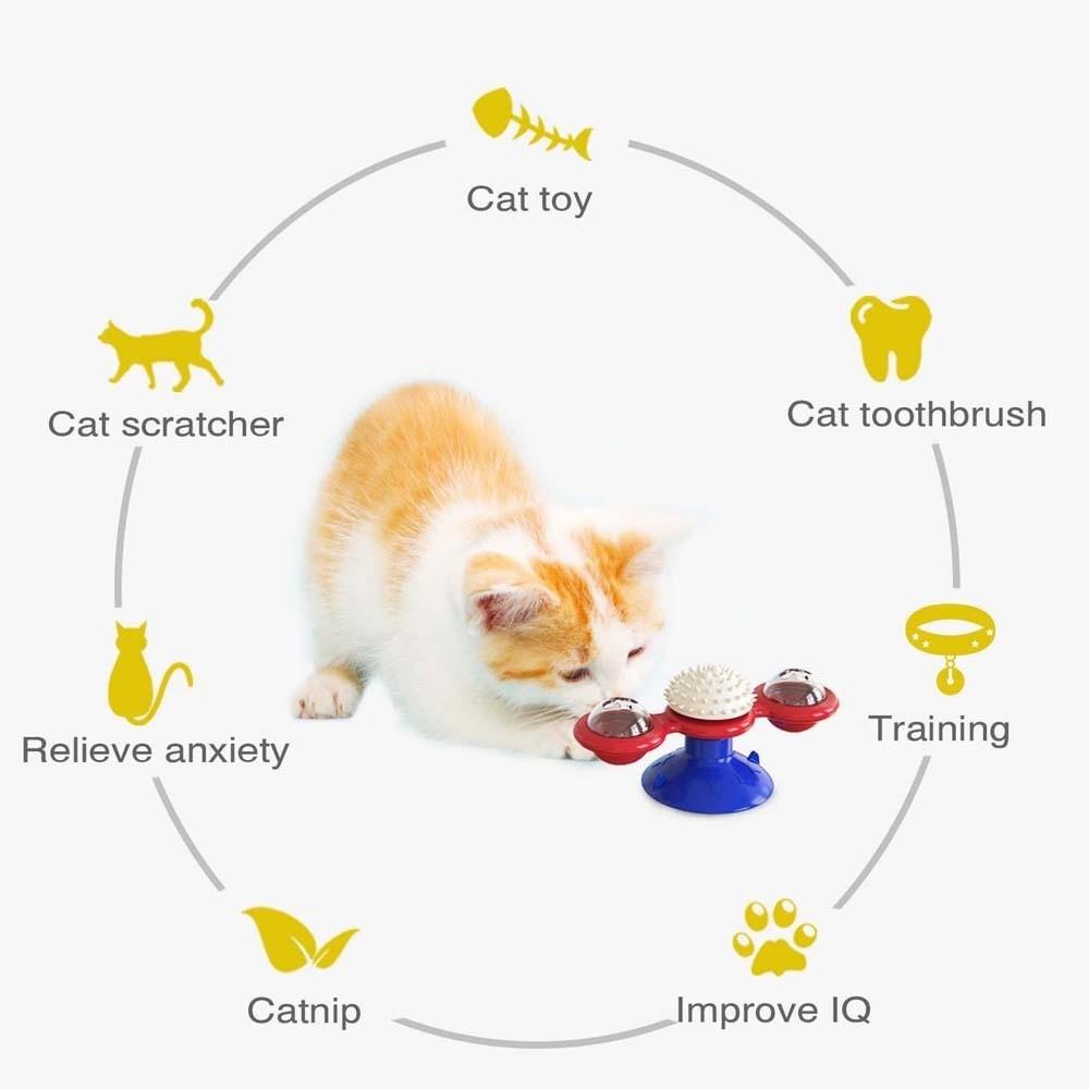 Interactive Windmill Cat Toy Glowing Rotating TPR Pet Training Toy PC Kitten Puppy Rotatable Plaything for Cat Brush Teeth