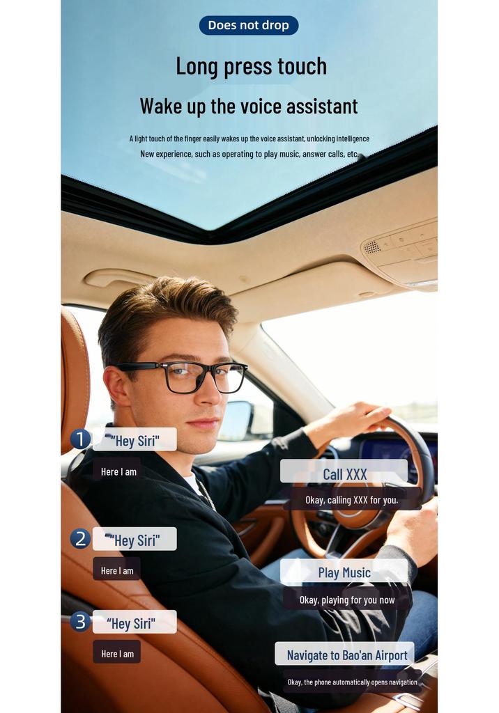 European & American Design AI Translation Smart Bluetooth Music Glasses – Magnetic Charge, Waterproof, High-Quality Texture.
