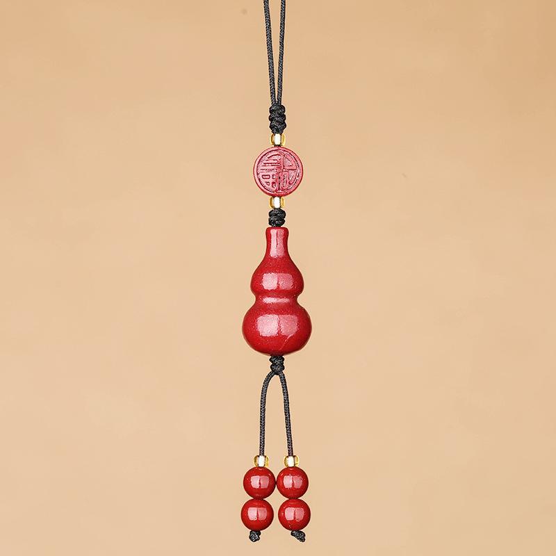 

Natural cinnabar gourd keychain pendant, zodiac mobile phone strap, amulet, new men s pendant Light board small gourd