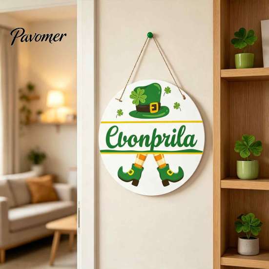 Weather Resistant Wood Sign St. Patrick's Day Wooden Door Sign, Luck Clover Green Hat Themed Hanging Outdoor Waterproof Holiday Plaque, Decorative