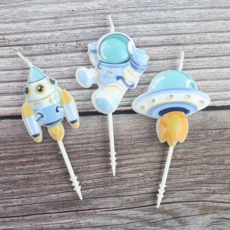 New Candle Astronaut Series Blue Space Astronaut Spaceship Rocket Cake Decoration Candle