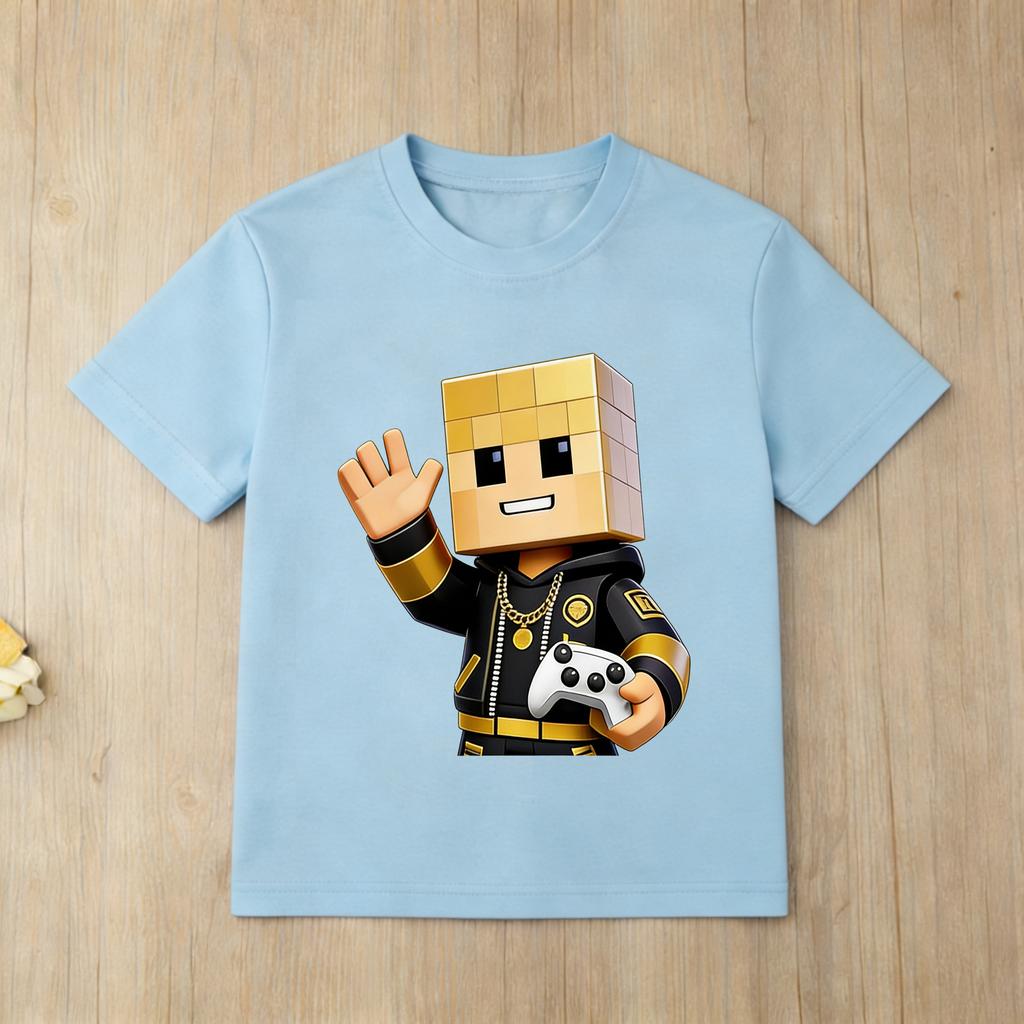 Children Roblox Game Print Tshirt Black Short Sleeve Casual Tee for Boys Girls