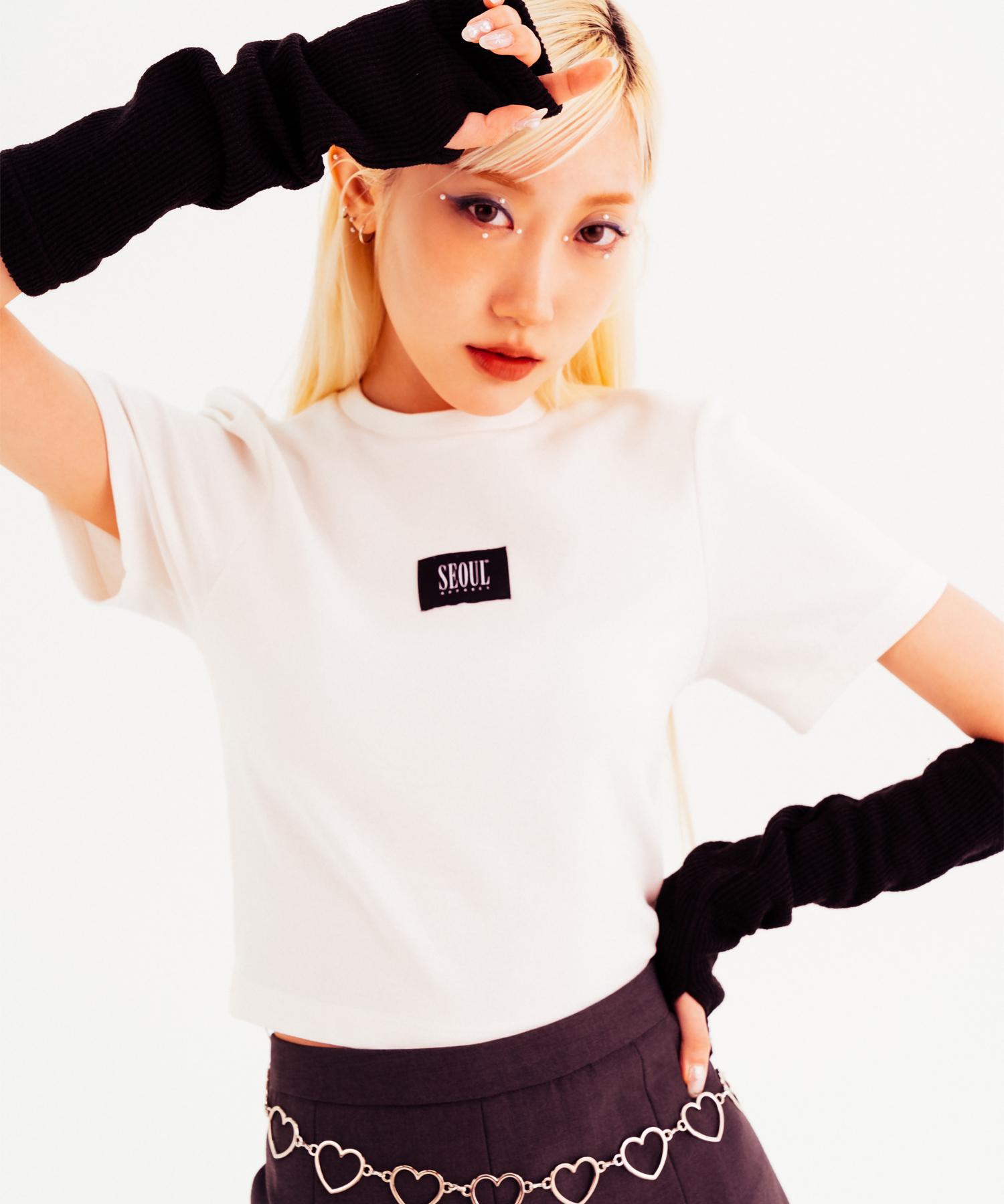 Seoul Apparel Label Point Crop Top (White) White/Free