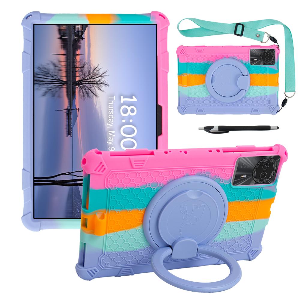 Kids Funda Case For Blackview Tab 90 WiFi 2024 10.92 inch 360 Rotating Stand Cover Soft Silicone With Handle Grip Shoulder Strap