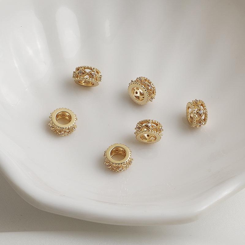 14K Gold Plated Zircon Crown Gear Necklace Beading Material for DIY Jewelry Accessories