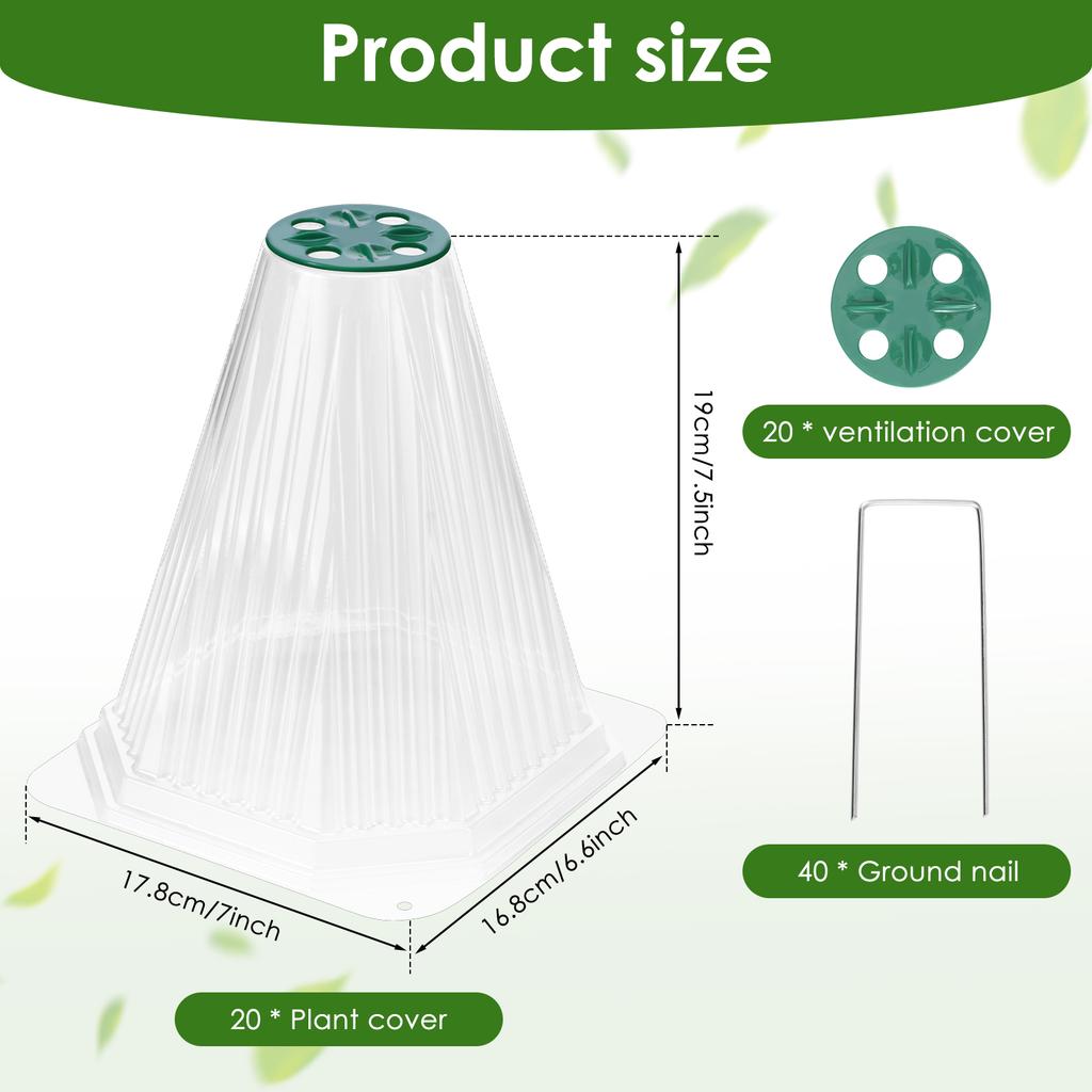 20 Pack Adjustable Garden Cloche with Rotatable Vent for Seedling Vegetable Plastic Plants Cover with Ground Stake Plants