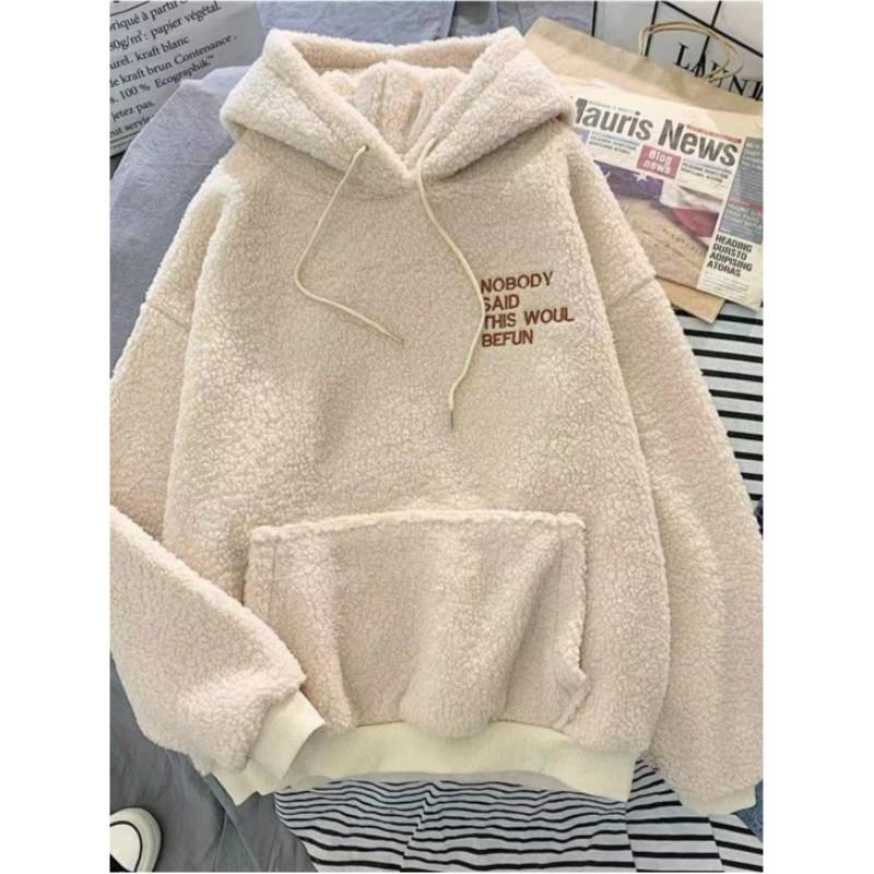 Women's Fall and Winter Padded Hooded Sweatshirt Korean Version of The Loose Lazy Wind Coat