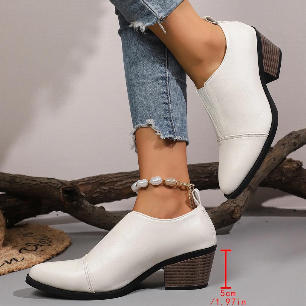 Fashion Pointed Toe Chunky Heel Ankle Boots for Women 2025 New British Style Black Dress Shoes Woman Fashion PU Leather Chelsea Boots