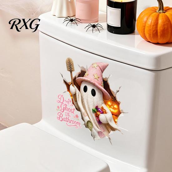 Creative Halloween Wall Murals Bathroom Sticker, Cute Ghost Witch Cat Toilet Decal, Spooky Pattern Decor Skeleton Are You Pooping Sticker for Humorous