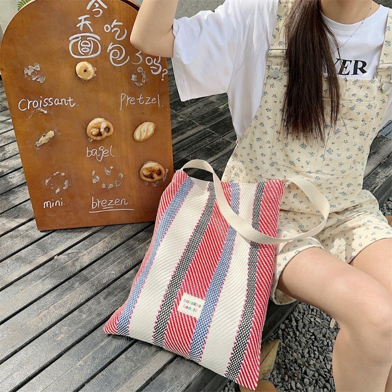 44 Woven Colored Stripes Contrasting Colors Women's Handheld Shoulder Bag Class Commuter Crossbody Underarm Bag Women
