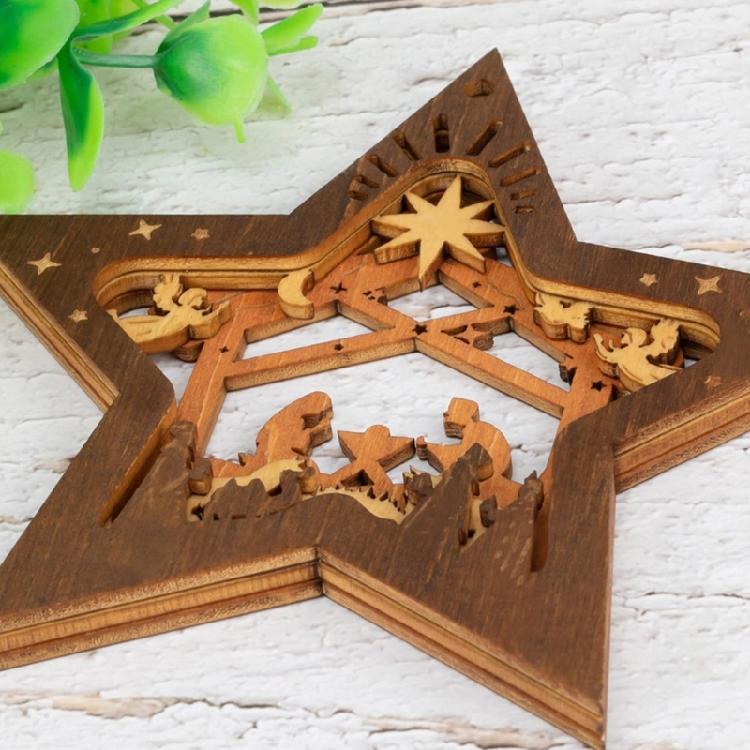 Nativity Scene Ornaments Wood Hanging Decorations Christmas Tree Mini Holiday Decors