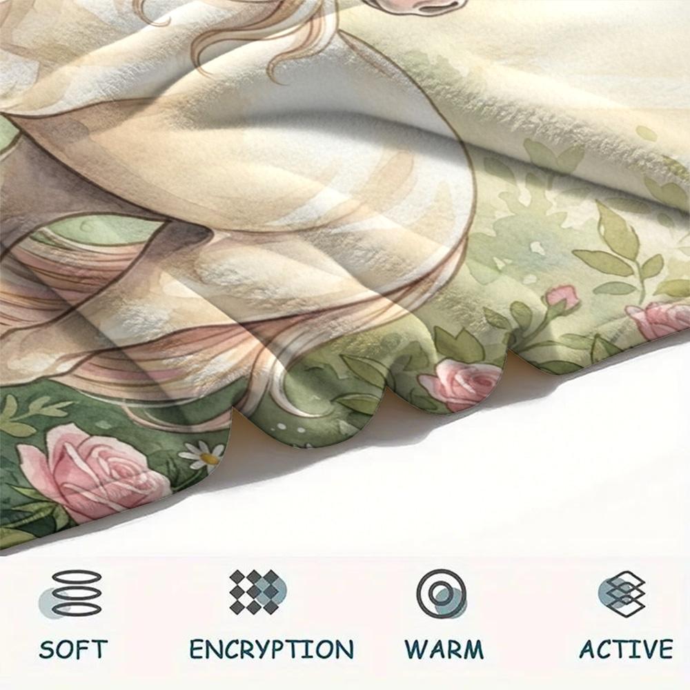 1PC Floral Fantasy Creatures Print FlAannel Blanket, High quality Comfortable for All Seasons, Home Decor, Warmth and Comfort