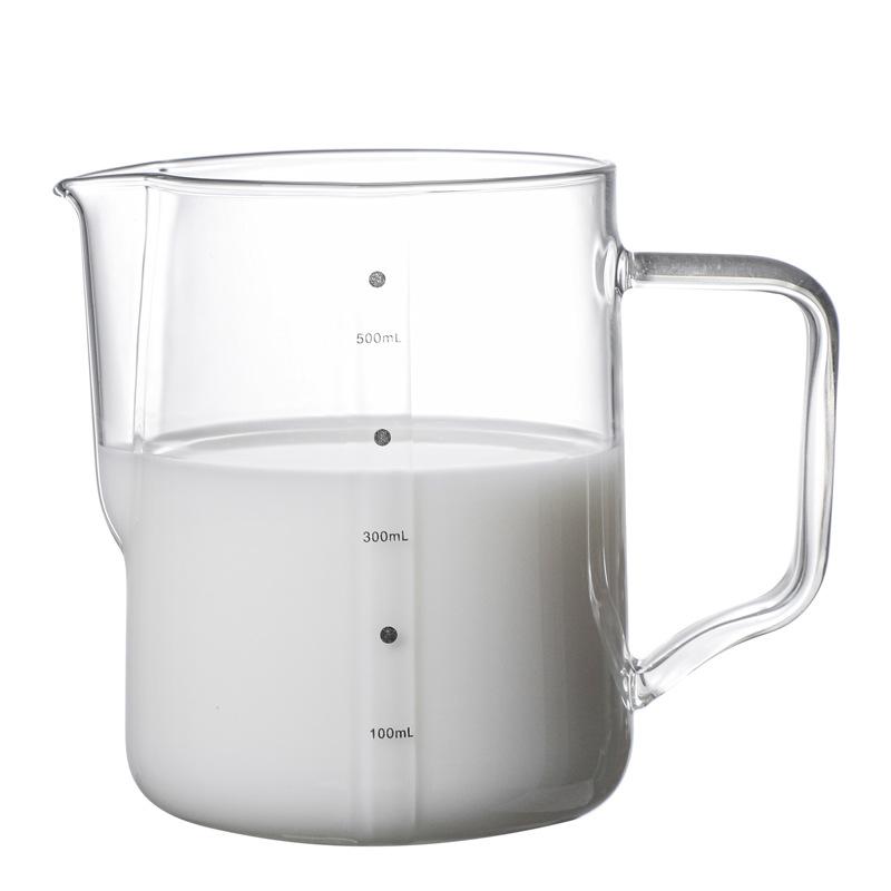 New Transparent Glass Latte Cup, Coffee Sharing Pot, with Scale Logo, Kitchen Measuring Cup with Pointed Mouth