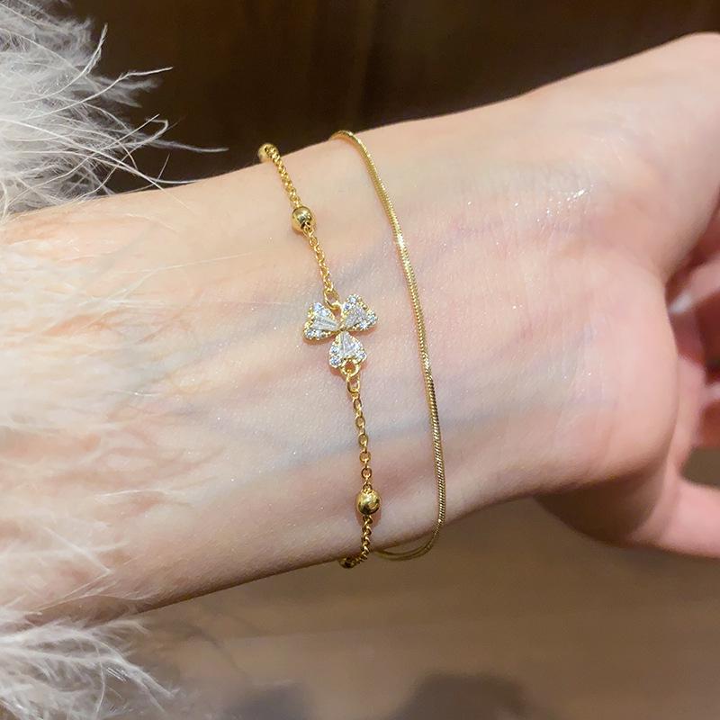 18K Gold-Plated Zircon Flower Layered Bracelet - Elegant, Versatile Fashion Jewelry