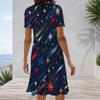 Women Plus Size White Round Neck Short Sleeve Star Printed A Line Midi Dress