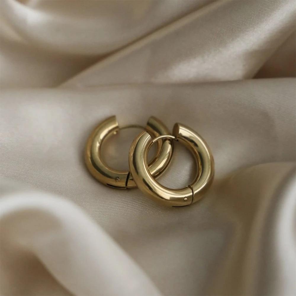 Classic Minimalist Stainless Steel Chunky Hoop Earrings Gold Color R Tone Color Huggie Circle Ear Women Rings Jewelry AccessoriesClassic Jewelry