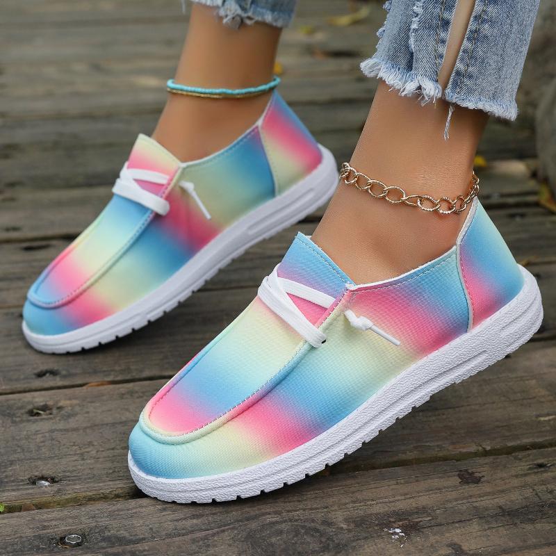 Fashion Trendy Women's Single Shoes 2024 New Gradient Color Blocking Lightweight Casual Sports Shoes Large Size Low Top Single Shoes