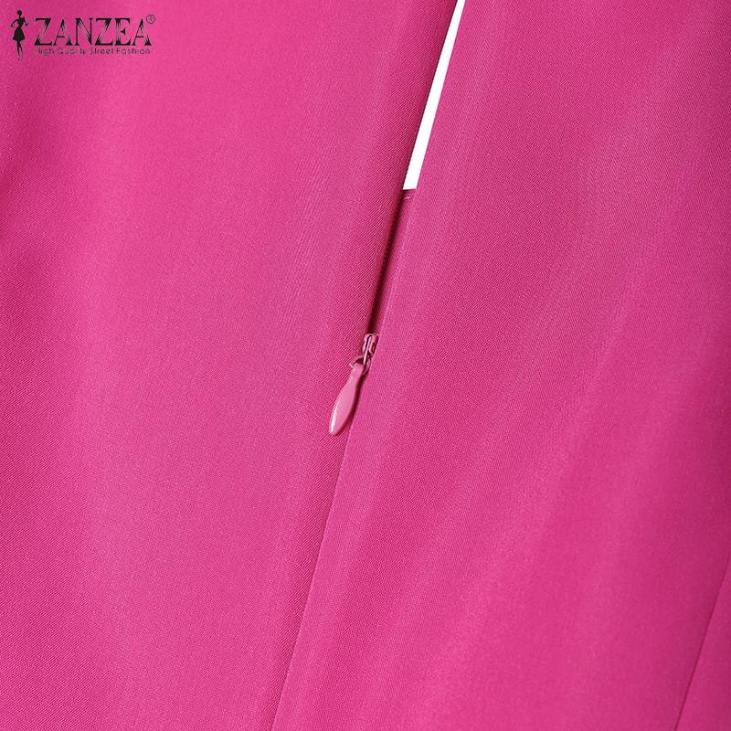 ZANZEA Summer Women Square Collar Short Sleeve Slim Waist Casual A-line Dress