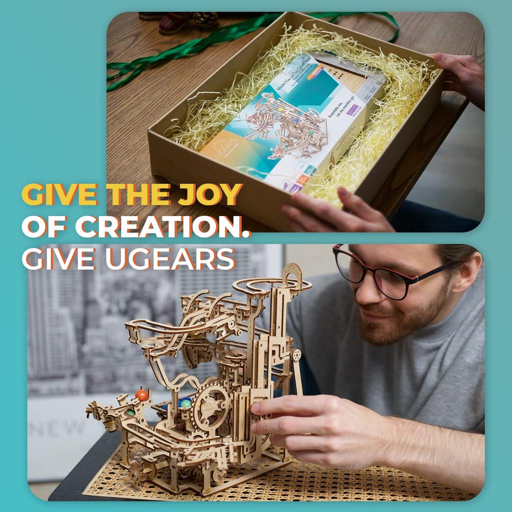 UGEARS Runtiered Hoist de Bolinhas Quebra-Cabeça de Madeira 3D para Adultos Quebra-Cabeça Labirinto de Gravidade 3D Kit de Modelo Mecânico Kit de Modelo de Madeira 3D Modelo Educacional DIY - - -