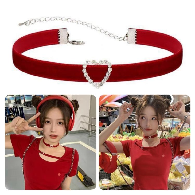 Aesthetic Heart Collar Chain Necklace Velvets Choker Soft Velvets Heart Choker