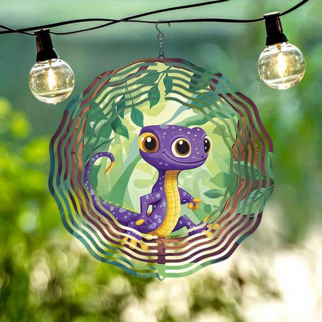Classic Purple Lizard Pattern Metal Wind Chime Kinetic Hanging Ornament for Outdoor Christmas Thanksgiving Gift Lawn Garden Decor