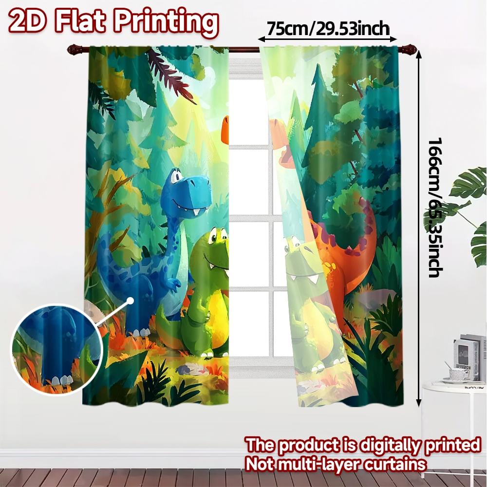 2 st   2D PLATT TRYCK Gardiner (Utan stång) DinoGathering Chic Gardintyg 100% Polyester Gardiner Alla Säsonger Dekorativa
