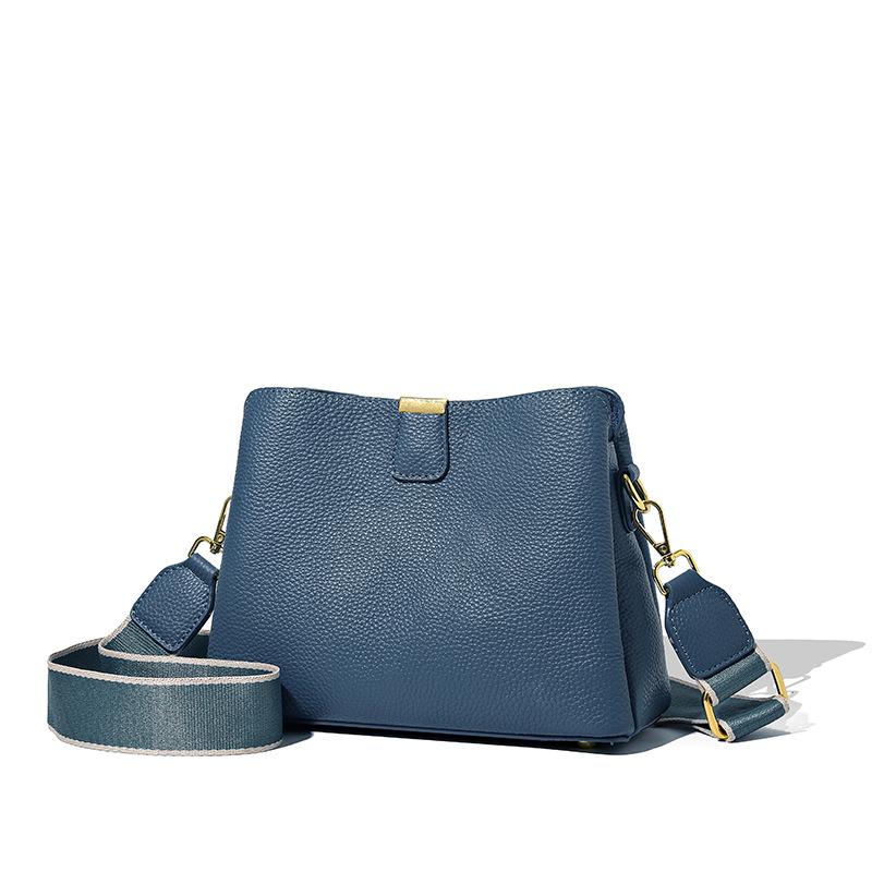 High-end Genuine Leather Women's Bag Fashionable and Simple Single-shoulder Crossbody Bag Cowhide Bucket Bag