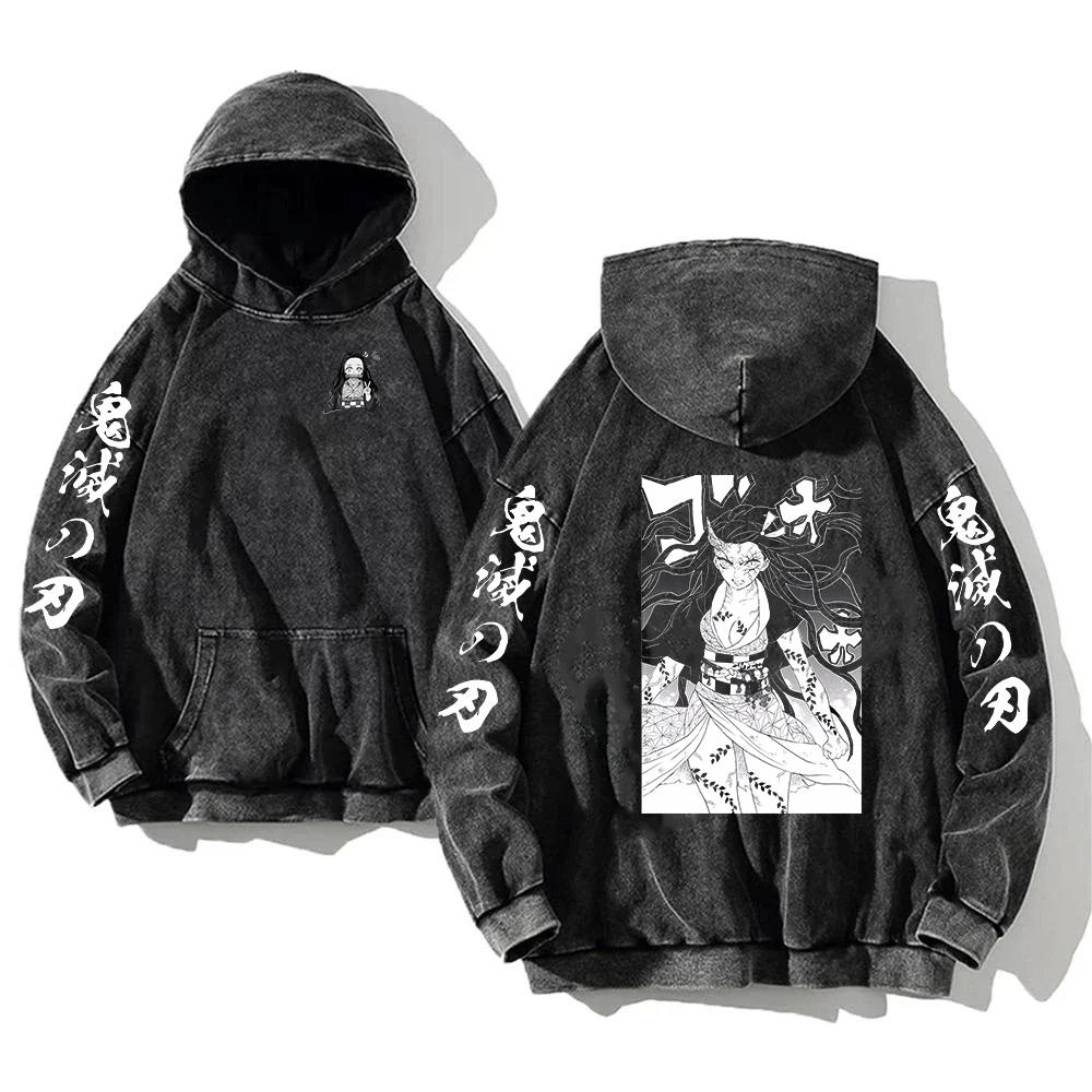 

Kamado Nezuko Demon Slayer Graphic Hooded Men Women Cotton Hoodie Manga Washed Streetwear Oversized Sweatshirt Harajuku Pullover XXL чёрный