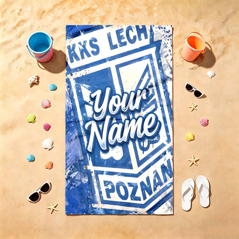 KKS Lech Poznan (1) Beach Towel Customizable Text Comfortable Pool Towels Stylish Beach Accessories Must Have Gifts for Both Men and Women
