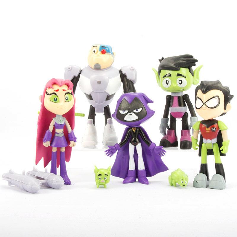 6pcs/Lot 3-12cm Teening Titans PVC Model Toys Teening GO Action Figure Toys Robin Raven Beast Cyborg Toy for Kids Birthday Gifts