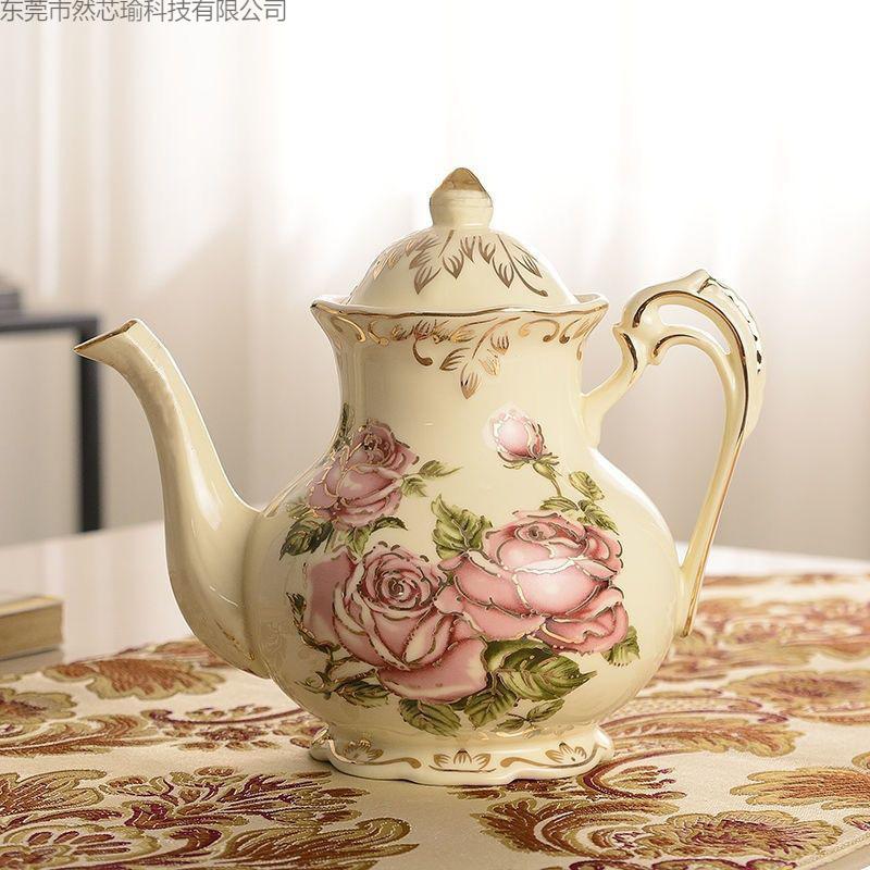 

Ceramic coffee cup, saucer and spoon set, luxury high-end English flower teapot