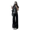 Women's American Style Low-Rise Black Micro-Flare Jeans - Loose, Slimming, Floor-Length Pants for Spring/Summer