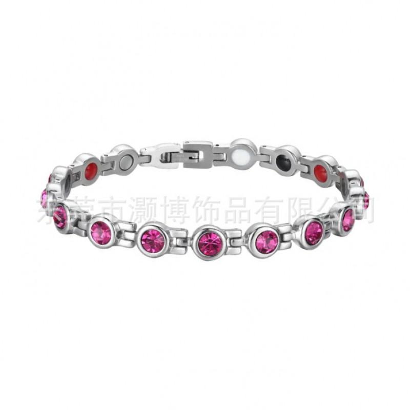 Titanium Steel Bracelet With Colorful Zirconia Stones Women Geometric Design Fashion Jewelry Wine Red