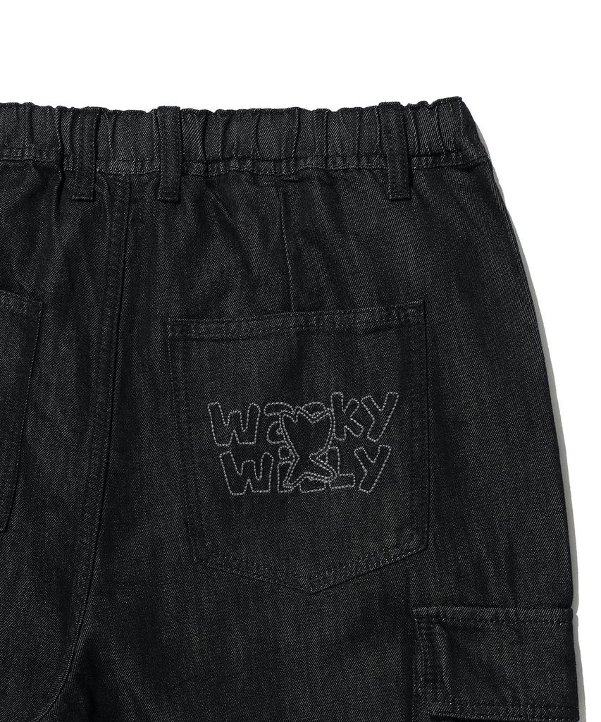 WACKY WILLY Wide Elastic Cargo Denim Pants Black
