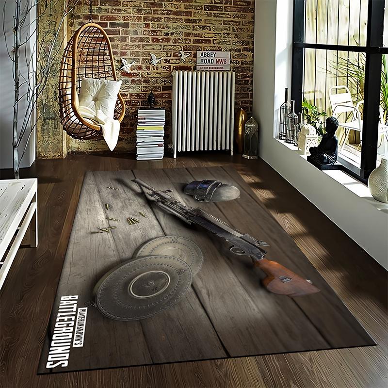 Battle Gear Rug with Gun and Helmets Design Suitable for use as an anti-slip game mat for living room and bedroom sofas