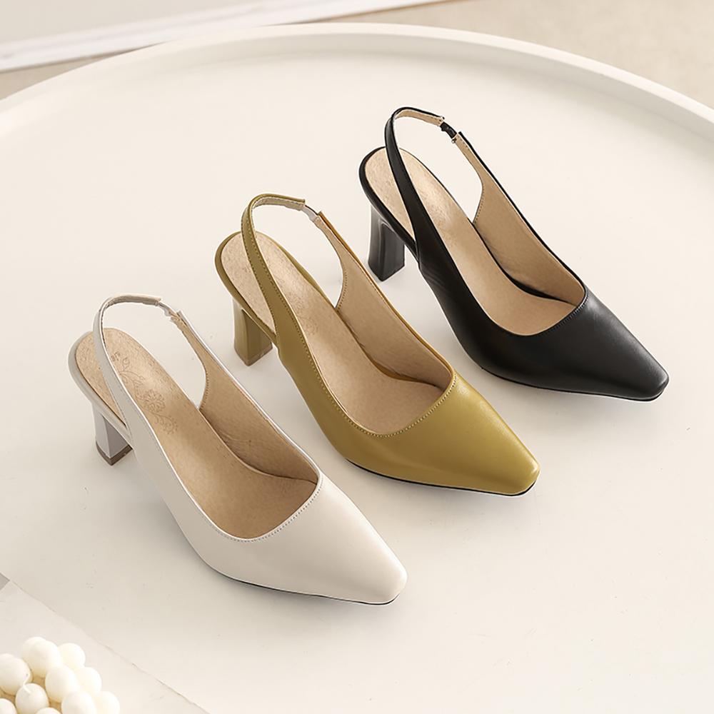 Beige Yellow Women Slingback Sandals Slingback Pointed Toe High Heel Small Big Size 32 46