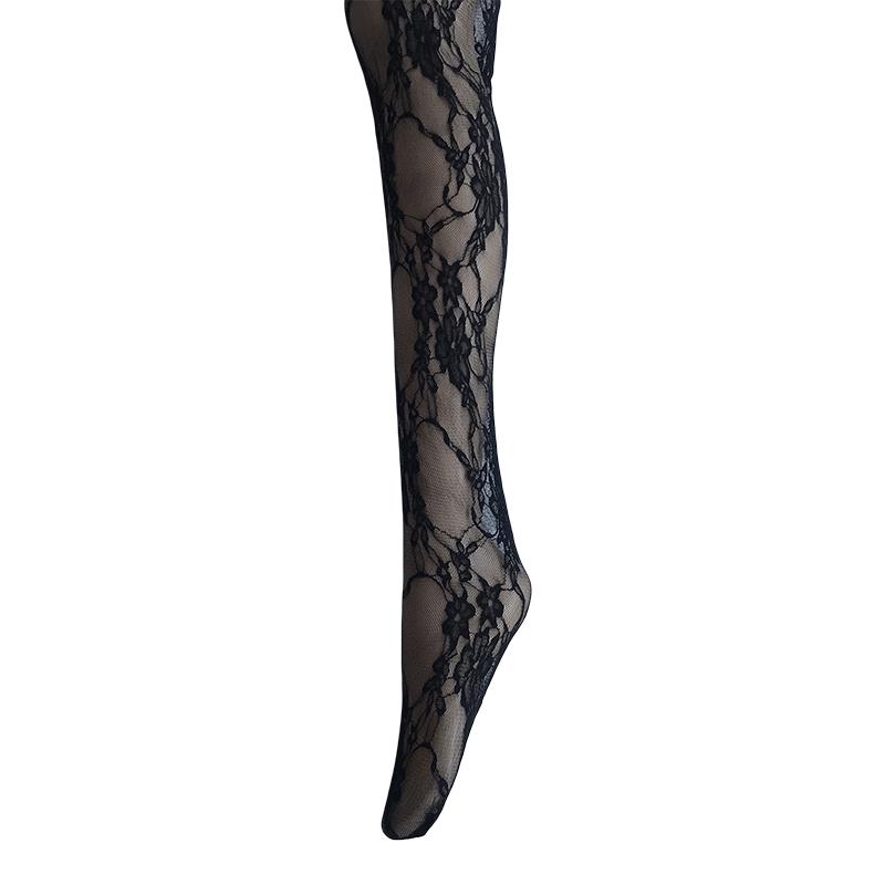 Damen Vintage Blumen Spitze Stoff Strumpfhose Gemustert Fußlos Strumpfhose Größe M-L-XL Kann Tragen 160-178cm Körpergröße 60-85kg Gewicht M 62-68kg black