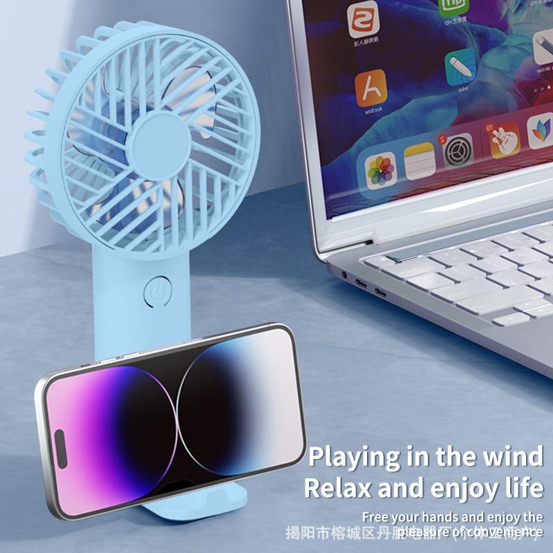 Portable USB Chargeable Handheld Fan Summer Mini Fan Outdoor Cooling Fan 3-gear Desktop Fan with Phone Holder for Office Study