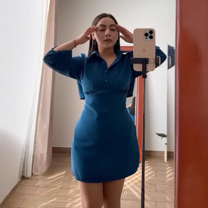 European & American Women's Fashion: 2025 Autumn New Shirt Collar Long Sleeve Waist-Cinching Hip-Hugging Short Skirt