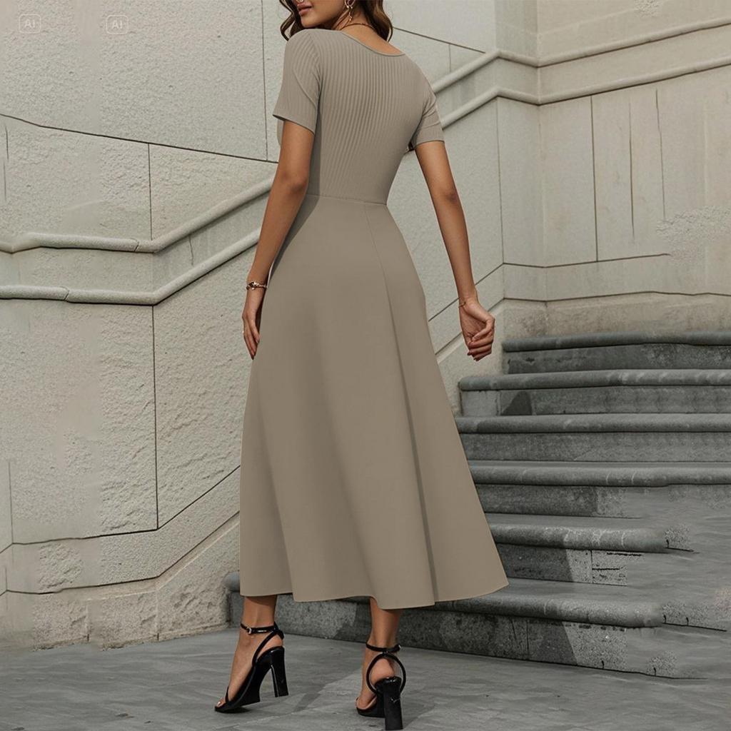 Women's Fashion Casual Short Sleeve Round Neck Splicing Elegant Temperament Dress